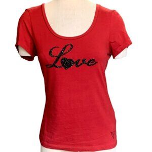 GUESS Graphic Tee "Love" Sz L Red #17G